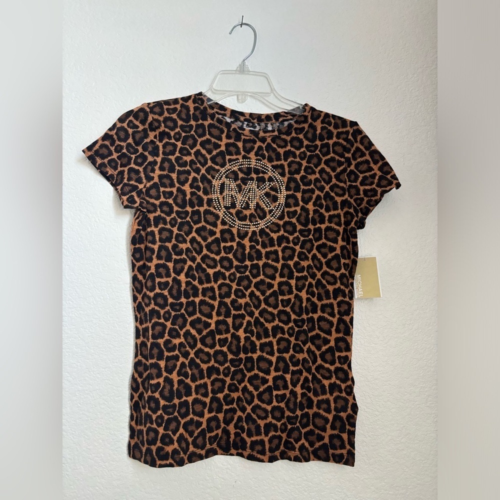New Michael Kors Animal Print  T-shirt with Gold MK Women Size - XS